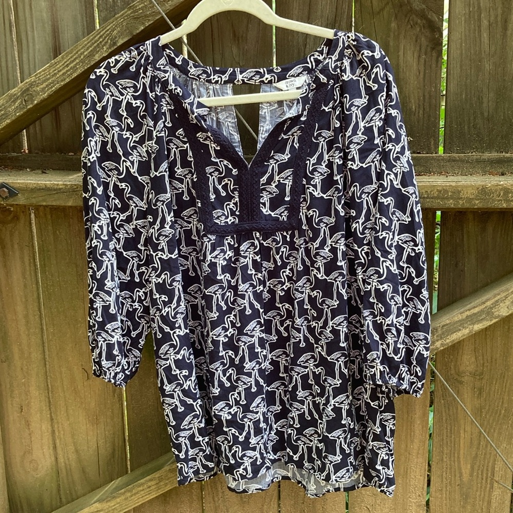 Crown & Ivy blue and white flamingo shirt